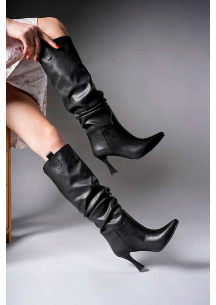 Kadın Topuklu Çizme 00128511 Vegan Deri Günlük Kullanım için Şık ve Trend