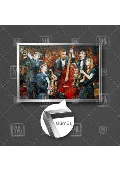 Siyah Elbiseli Sokak Sanatçıları Müzik Aşkı Sanat Çerçevlei Yatay Kanvas Tablo