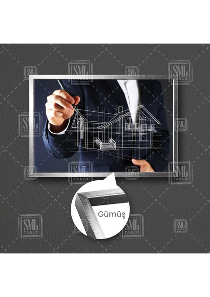 Mimarlık Ofisi Inşaat Mühendisliği Bina Tasarım Çerçeveli Yatay Kanvas Tablo