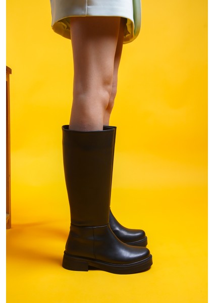 Tintneth Siyah Suni Deri Düz Topuklu Kadın Çizme – Günlük Kullanıma Uygun Rahat ve Şık Tasarım fiyatları