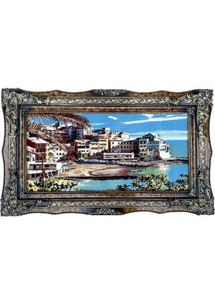 Riviera'da Bir Gün Adlı Iran Tebriz Halı Tablo 123x73cm - Duvar Halı Kilim Tablo