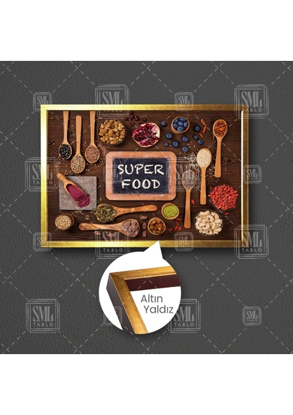 Yemek Baharatlar Mutfak Dekor Super Food Cafe Restorant Çerçeveli Yatay Kanvas Tablo