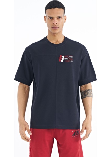 Erkek Lacivert Oversize T-Shirt 88197