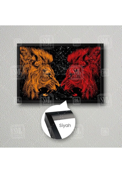 Sarı Kırmızı Aslan Silüeti Galatasaray Futbol Çerçeveli Yatay Kanvas Tablo
