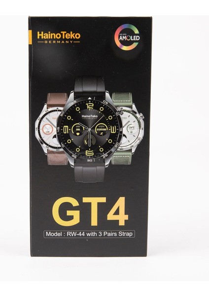 Haino Teko Siyah RW44 Gt4 Max Amoled Ekran 3 Kordonlu Akıllı Saat Watch 400- 500 Mah Siyah Res