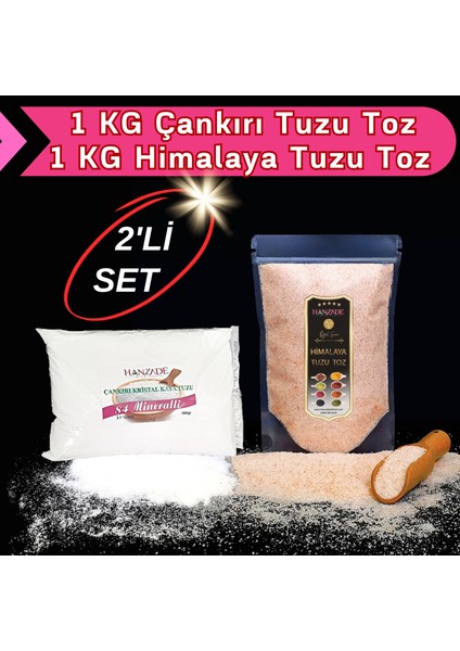 Çankırı Tuzu 1 kg + Himalaya Tuzu 1 kg Toz Öğütülmüş Doğal Kaya Tuzu Seti