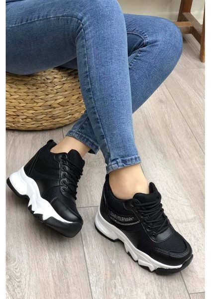 2069 Anatomik Gizli Dolgu Tabanlı Kadın Sneakers Ayakkabı - Nkt02069-Sıyah Beyaz-37 fiyatları