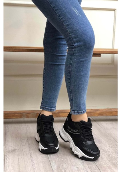 2069 Anatomik Gizli Dolgu Tabanlı Kadın Sneakers Ayakkabı - Nkt02069-Sıyah Beyaz-37 modelleri