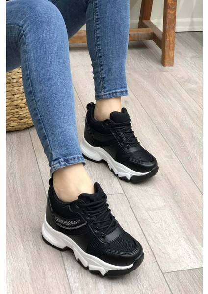 2069 Anatomik Gizli Dolgu Tabanlı Kadın Sneakers Ayakkabı - Nkt02069-Sıyah Beyaz-37 fırsatları