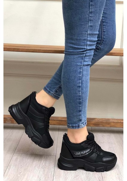 2069 Anatomik Gizli Dolgu Tabanlı Kadın Sneakers Ayakkabı - Nkt02069-Sıyah-38 modelleri