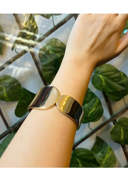 Altın Kaplama Geniş Çelik Kelepçe Bileklik Her Bileğe Uygun fiyatları