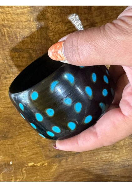 Turkuaz Puantiyeli Kadın Hint Bileziği Kemik Bilezik Çap 7 cm