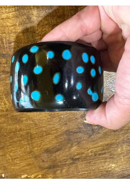 Turkuaz Puantiyeli Kadın Hint Bileziği Kemik Bilezik Çap 7 cm modelleri
