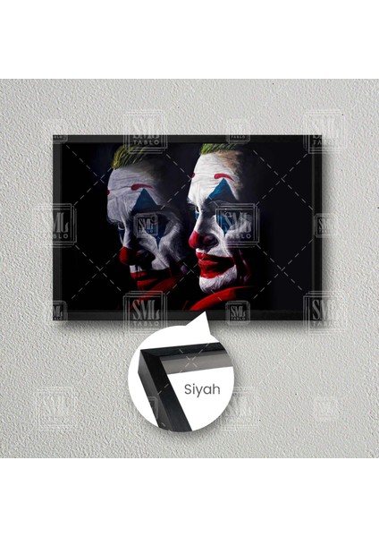 Kırmızı Ceketli Yeşil Saçlı Joker Ve Yansıması Ilüstrasyon Gotham City Çerçeveli Yatay Kanvas Tablo