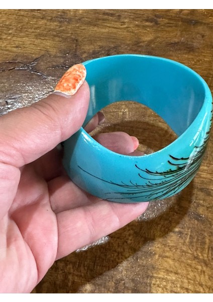 Tavus Kuşu Kanadı Desenli Kemik Kadın Hint Bileziği Çap 7 cm fiyatları
