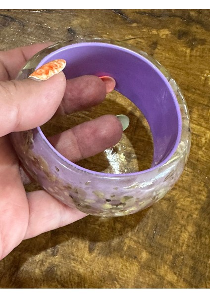 Lila Kırma Tasarım Desenli Kadın Kemik Bilezik Çap 7 cm