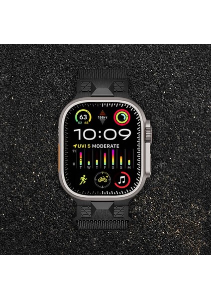 Apple Watch Uyumlu Ultra 49MM KRD-107 Metal Hasır Kordon-Gri