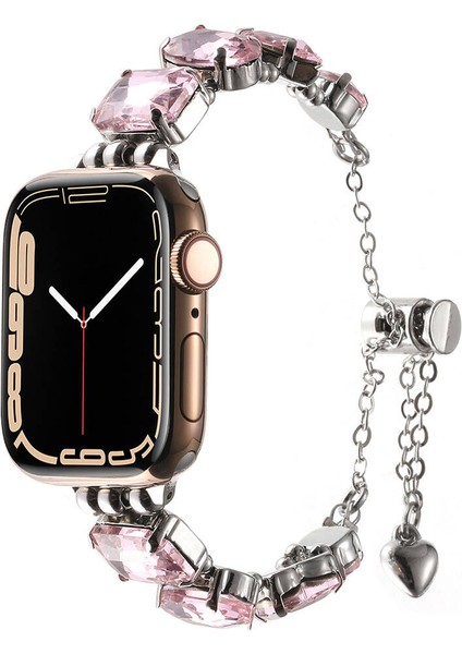 Apple Watch Uyumlu 38MM KRD-115 Renkli Taş Tasarımlı Kordon-Rose Pembe