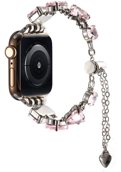 Apple Watch Uyumlu 38MM KRD-115 Renkli Taş Tasarımlı Kordon-Rose Pembe