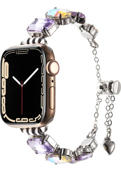 CPU Elektronik Apple Watch Uyumlu 40MM KRD-115 Renkli Taş Tasarımlı Kordon-Rose Pembe