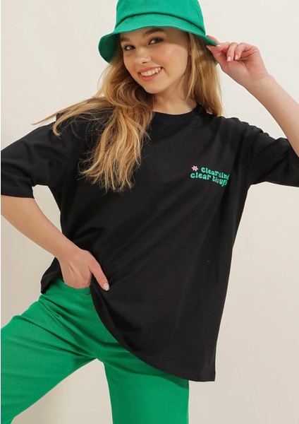 Büyük Beden Özel Tasarım Follow Your Çevreci Sırt Baskılı Oversize Battal Kadın T-Shırt