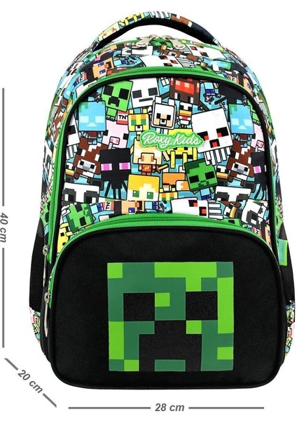 Back To School Mine Creeper 3'lü Set Ilkokul Çantası, Termal Beslenme Çantası ve Kalem Kutusu Seti