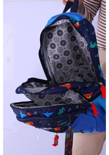 Back To School RLX-1350 Erkek Çocuk Beslenmeli Ilk Okul Çantası Araba ve Dinazor Desenli Mavi Mavi fırsatları