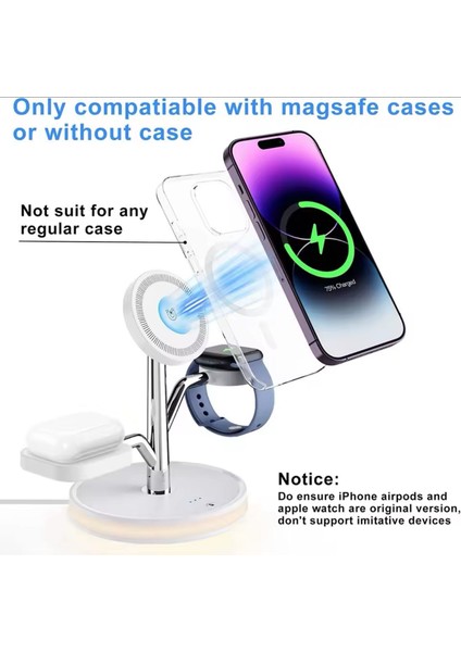 Magsafe Cihazlar Için Kablosuz Şarj Istasyonu Apple Watch Için IPhone 15/14/13/12 Serisi 3-In-1 Şarj Için Hızlı Şarj