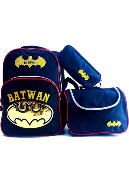 Pvc Kaplı Kumaş Erkek Çocuk Batman Desenli Ilkokul Ortaokul Öğrenci Okul Çantası 3'lü Set Tekstil 3