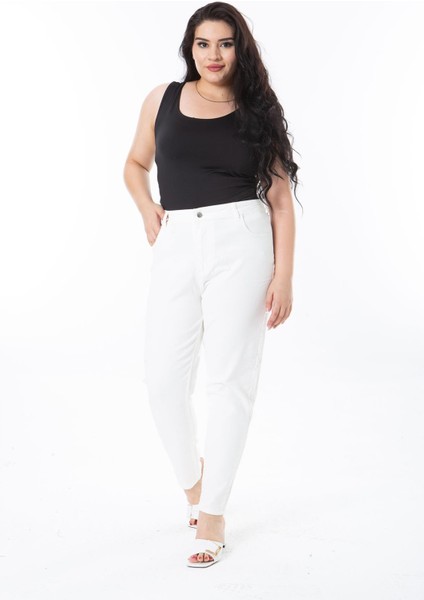 Kadın Büyük Beden Kemik Dar Paça 5 Cepli Likralı Kot Pantolon 65N38253