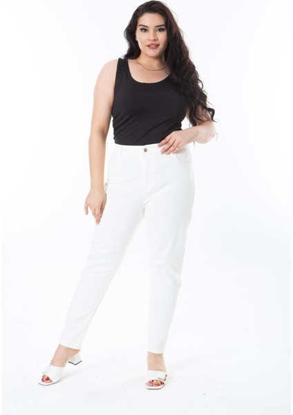 Kadın Büyük Beden Kemik Dar Paça 5 Cepli Likralı Kot Pantolon 65N38253 fırsatları