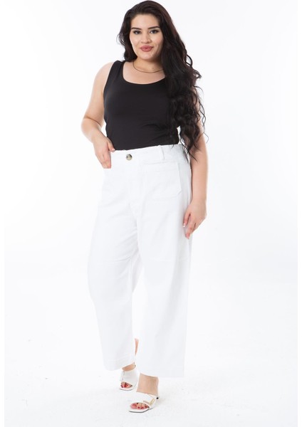 Kadın Büyük Beden Kemik Geniş Paçalı 4 Cepli Kot Pantolon 65N38252
