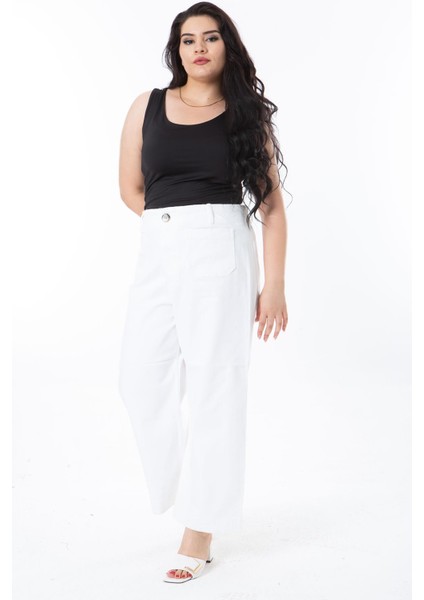 Kadın Büyük Beden Kemik Geniş Paçalı 4 Cepli Kot Pantolon 65N38252 modelleri