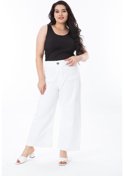 Kadın Büyük Beden Kemik Geniş Paçalı 4 Cepli Kot Pantolon 65N38252 fırsatları