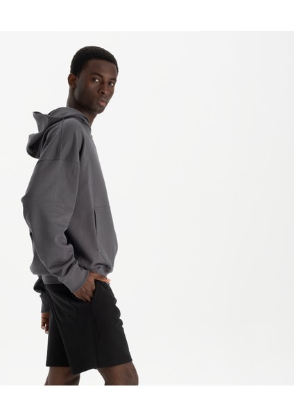 Erkek Füme %100 Organik Pamuk Kanguru Cepli Fermuarlı Kapüşonlu Oversize Sweatshirt modelleri