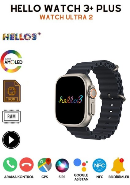 Ithalatçı Garantili Hello Watch 3+ Plus H12 Ultra Max 4gb Hafıza ve Aksesuar Bağlantılı Amoled Ekra