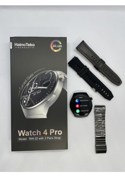 46 mm Haino Teko Watch 4 Pro RW32 Curved Amoled Ekran 3 Kordon Akıllı Saat Gümüş Siyah 300-400 Mah