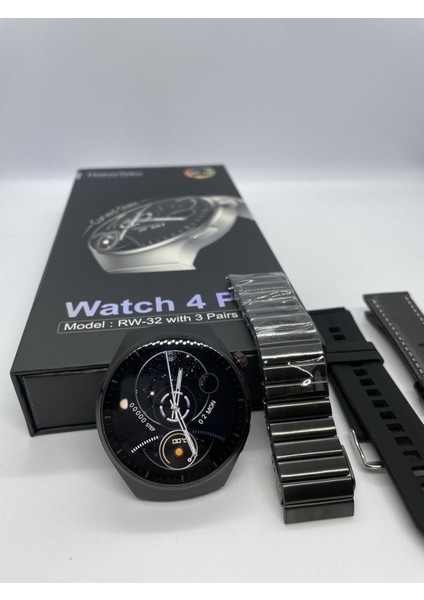 46 mm Haino Teko Watch 4 Pro RW32 Curved Amoled Ekran 3 Kordon Akıllı Saat Gümüş Siyah 300-400 Mah