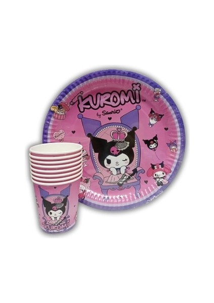 Kuromi parti Seti 8 Kişilik Afişli - Kuromi Doğum Günü Süsleri Seti