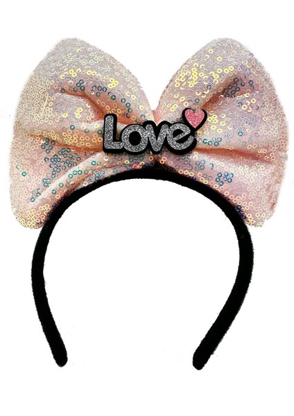 Led Işıklı 3 Farklı Fonksiyonda Yanan Gümüş Love Yazılı Toz Pembe Fiyonk Taç 20X17 cm (3791)
