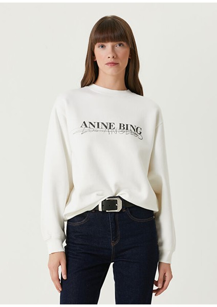 Anine Bing Krem Logo Baskılı Pamuk Sweatshirt Beden :L