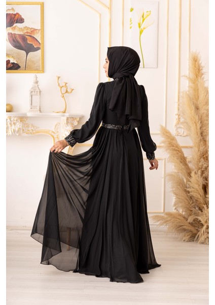 Yıldız Abiye Taş ve Plise Detaylı Şifon Tesettür Abiye (K17925) indirimleri