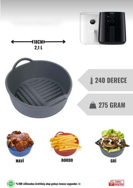 Airfryer Silikon Pişirme Kabı, Xiaomi 3,5 L ve Philips 4,1 ile Tam Uyumlu