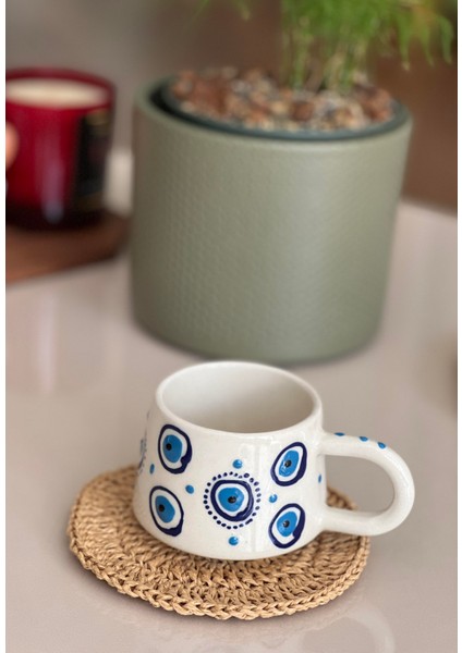 Seramik El Boyaması Göz Nazar Temalı Kahve Kupası/mug - Beyaz modelleri