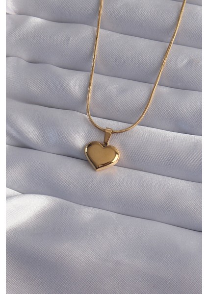 316L Çelik Zincir Gold Renk Ayna Plaka Kalp Kolye