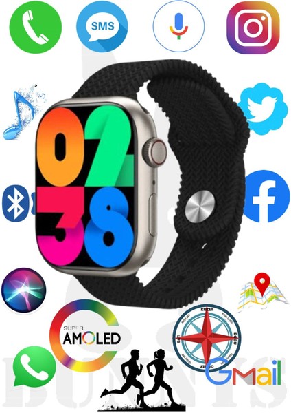 Siyah Akıllı Saat Omix X600 Uyumlu Watch 9 Pro Konuşma Özellikli Amoled Ekran 45MM 45 mm Ithalatçı