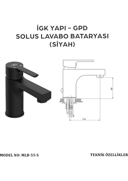 MLB55-S - Solus Lavabo Bataryası (Siyah) fırsatları