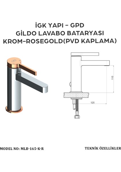 MLB165-K-R - Gildo Lavabo Bataryası (Krom-Rose Gold Pvd Kaplama) fırsatları