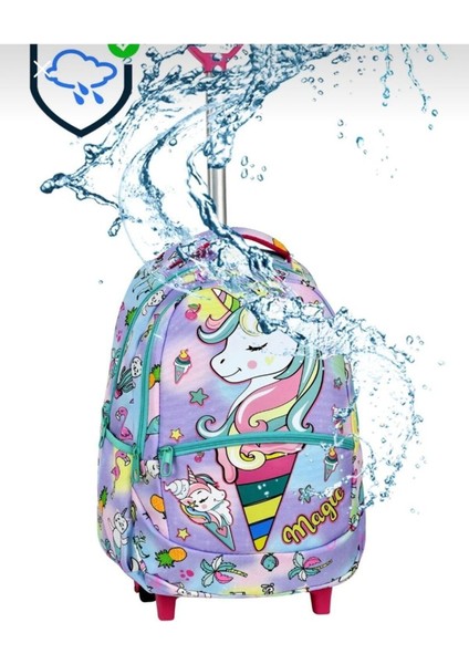 Back To School Çekçekli Okul Çantası Kız Çocuk Unicorn Model Beslenme Çantalı Kalemlikli 3 Lü Set O