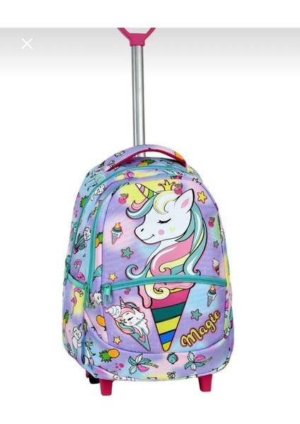 Back To School Çekçekli Okul Çantası Kız Çocuk Unicorn Model Beslenme Çantalı Kalemlikli 3 Lü Set O